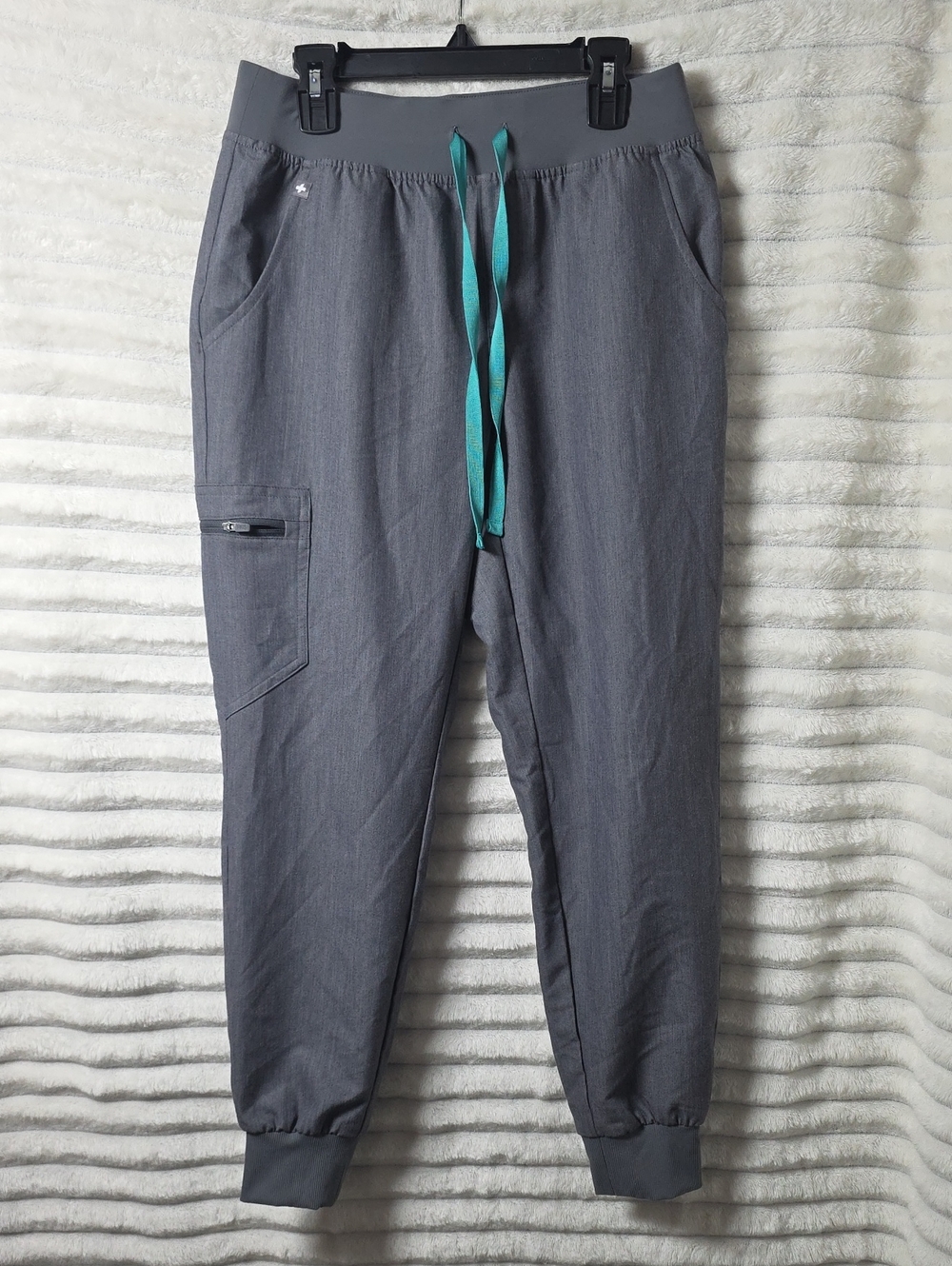 0440 Figs Gray Jogger Pants with Teal Drawstring